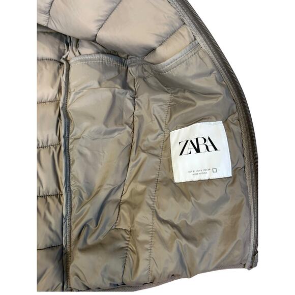 ZARA Light Brown Long Sleeve Full Zip Hooded Puffer Jacket Women's Size Small - Picture 3 of 9